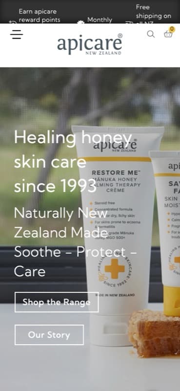 The Apicare website on a phone