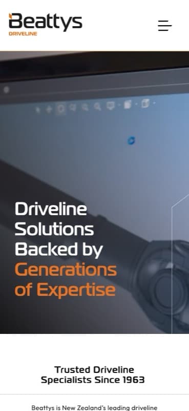 The Beattys Driveline website on a phone